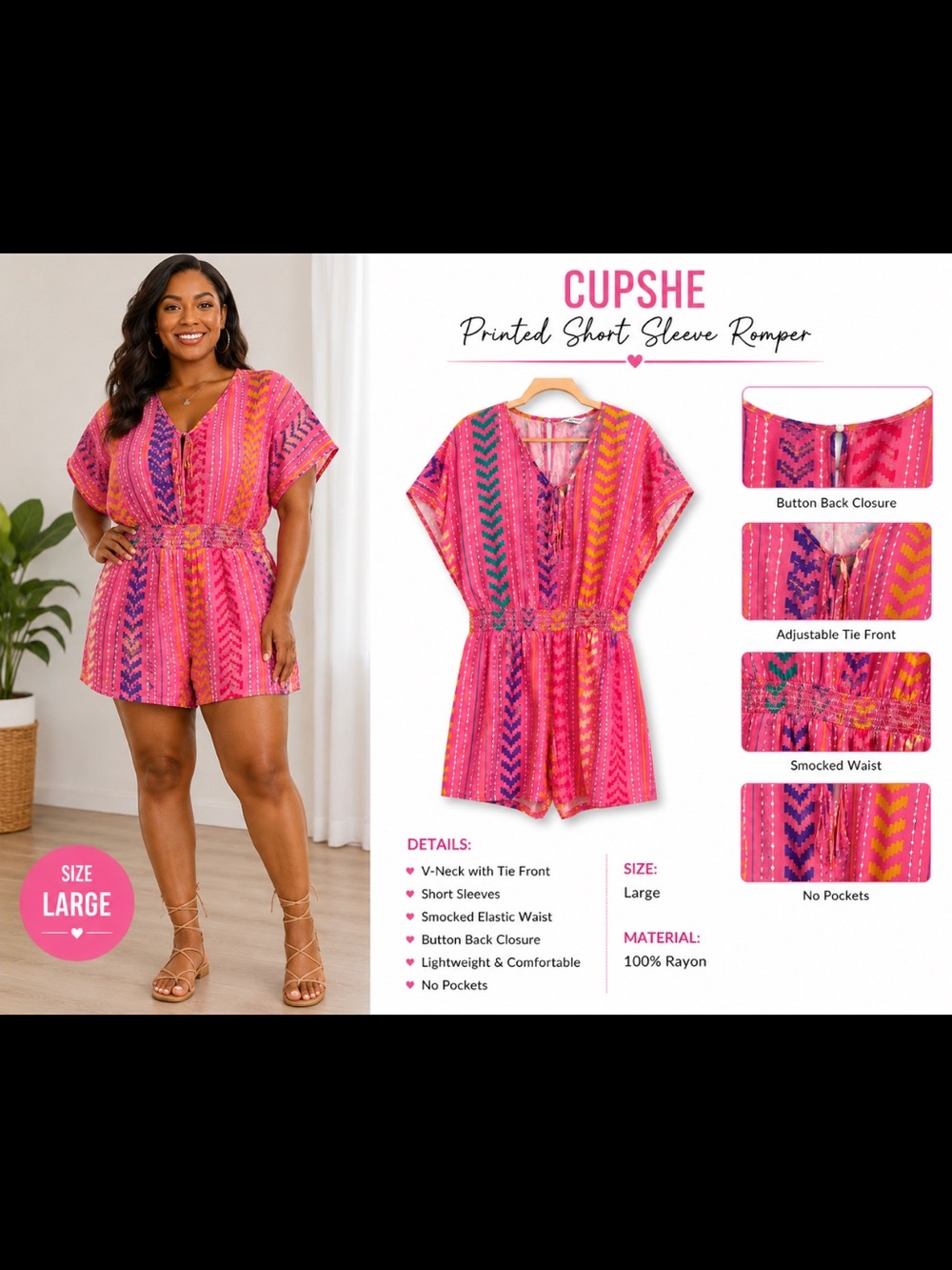 Cupshe Pink & Orange Multi-Print Short Sleeve Romper